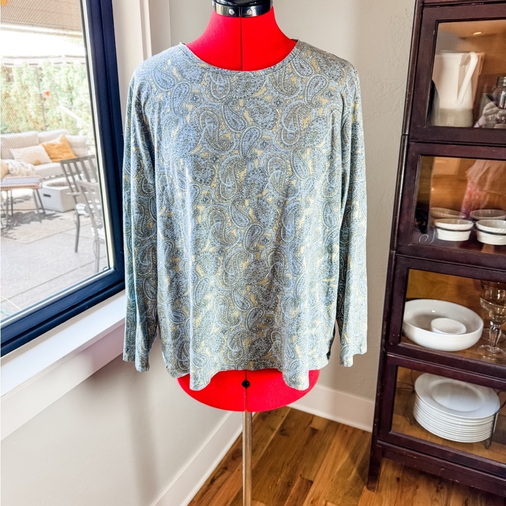 Lands’ End 100% Cotton Blue Paisley Print Long Sleeve Knit Top Plus Size 1X